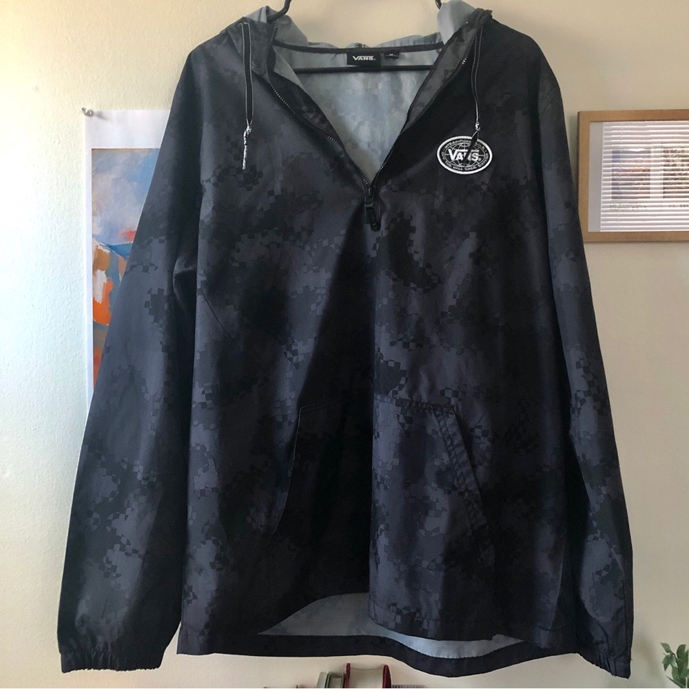 Mens Lightweight Windbreaker Pullover - Vans Black Rain Jacket